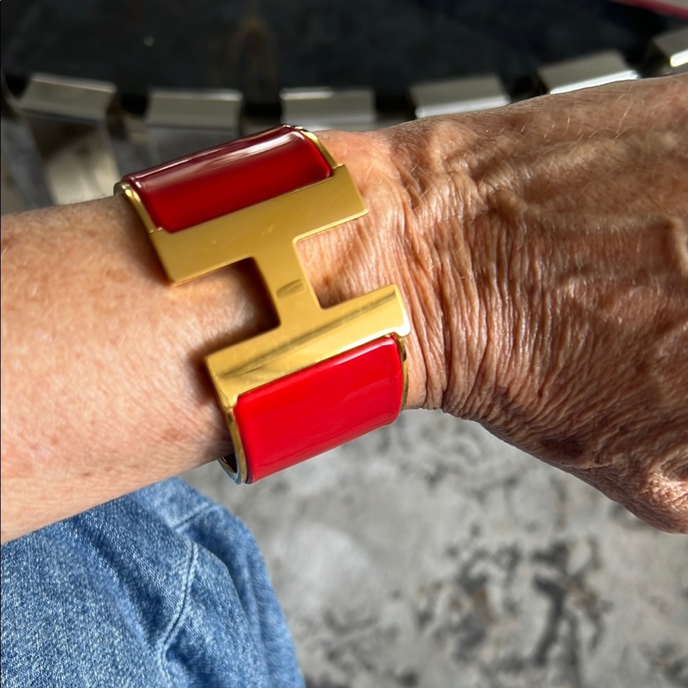 Hermes Elegant Red and Gold Bracelet
